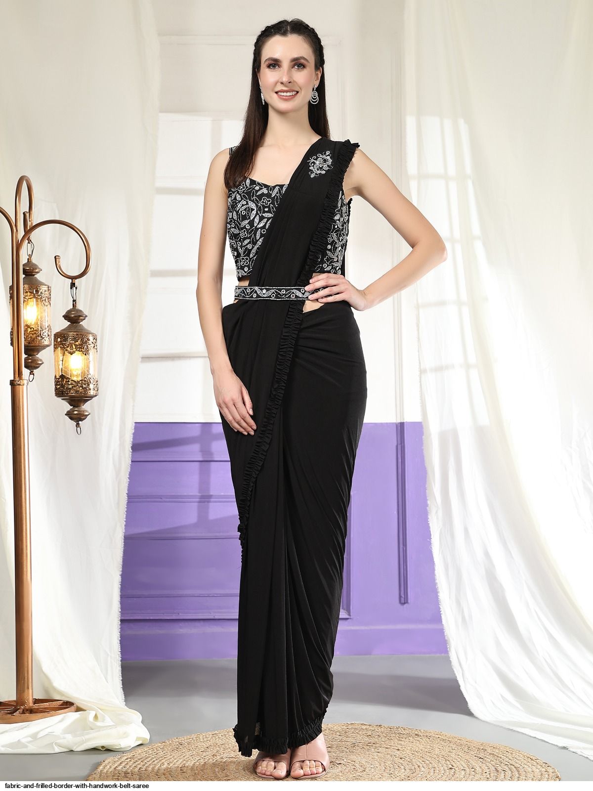saree gown with belt