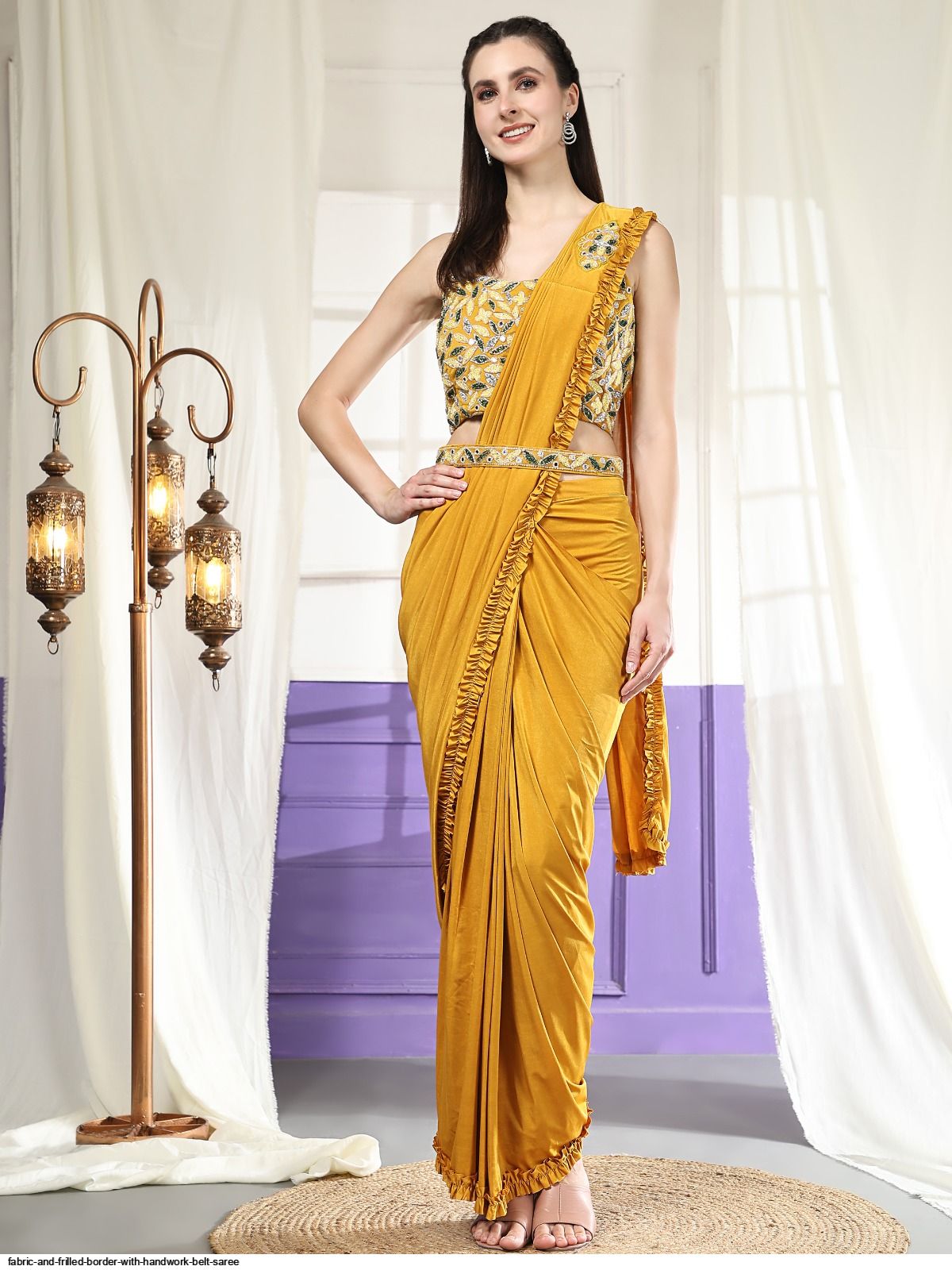 FABRIC AND FRILLED BORDER WITH HANDWORK BELT SAREE D