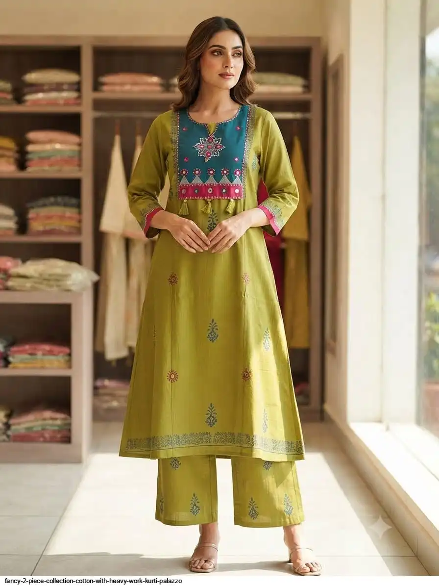 FANCY 2 PIECE COLLECTION COTTON WITH HEAVY WORK KURTI PALAZZO D