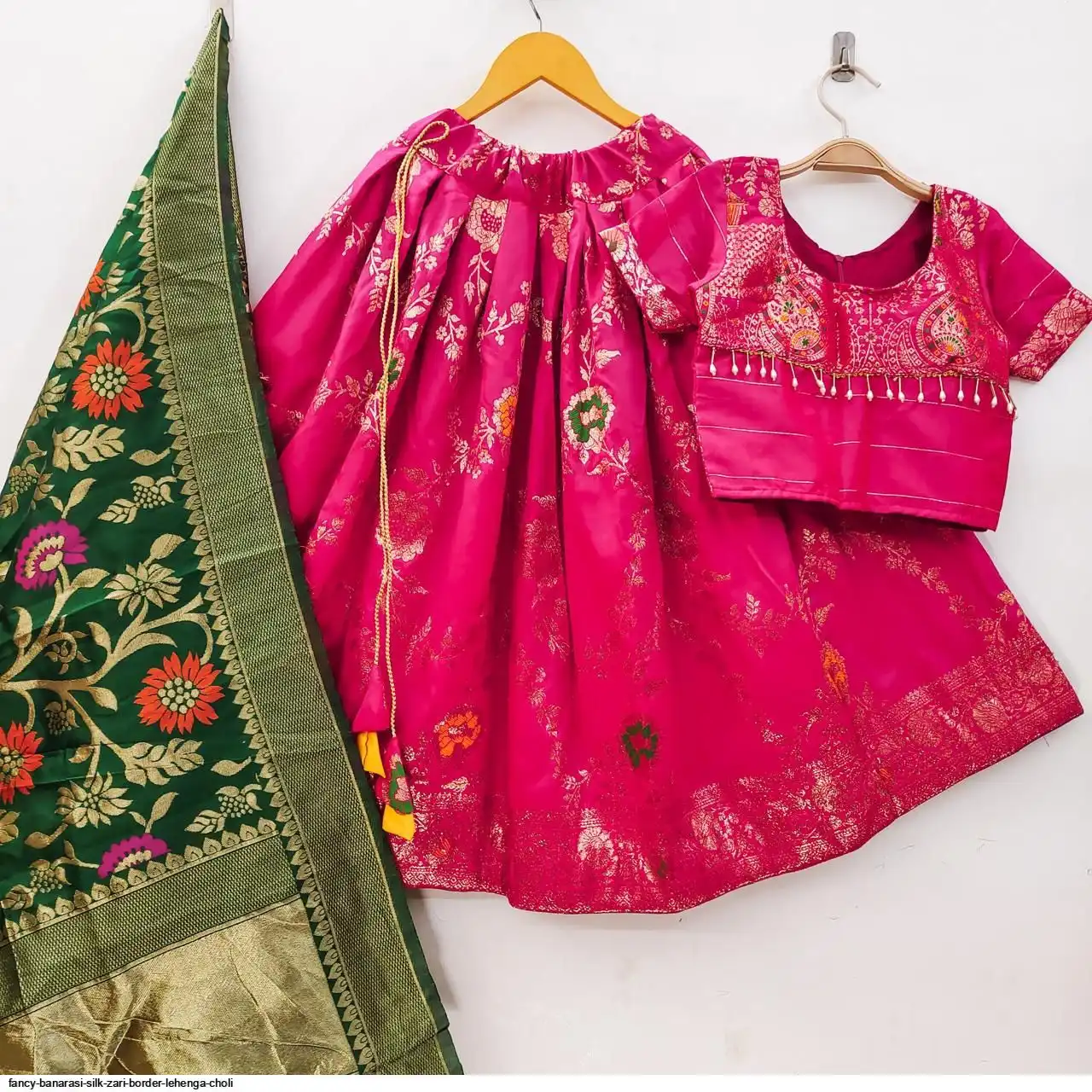 FANCY BANARASI SILK ZARI BORDER LEHENGA CHOLI B