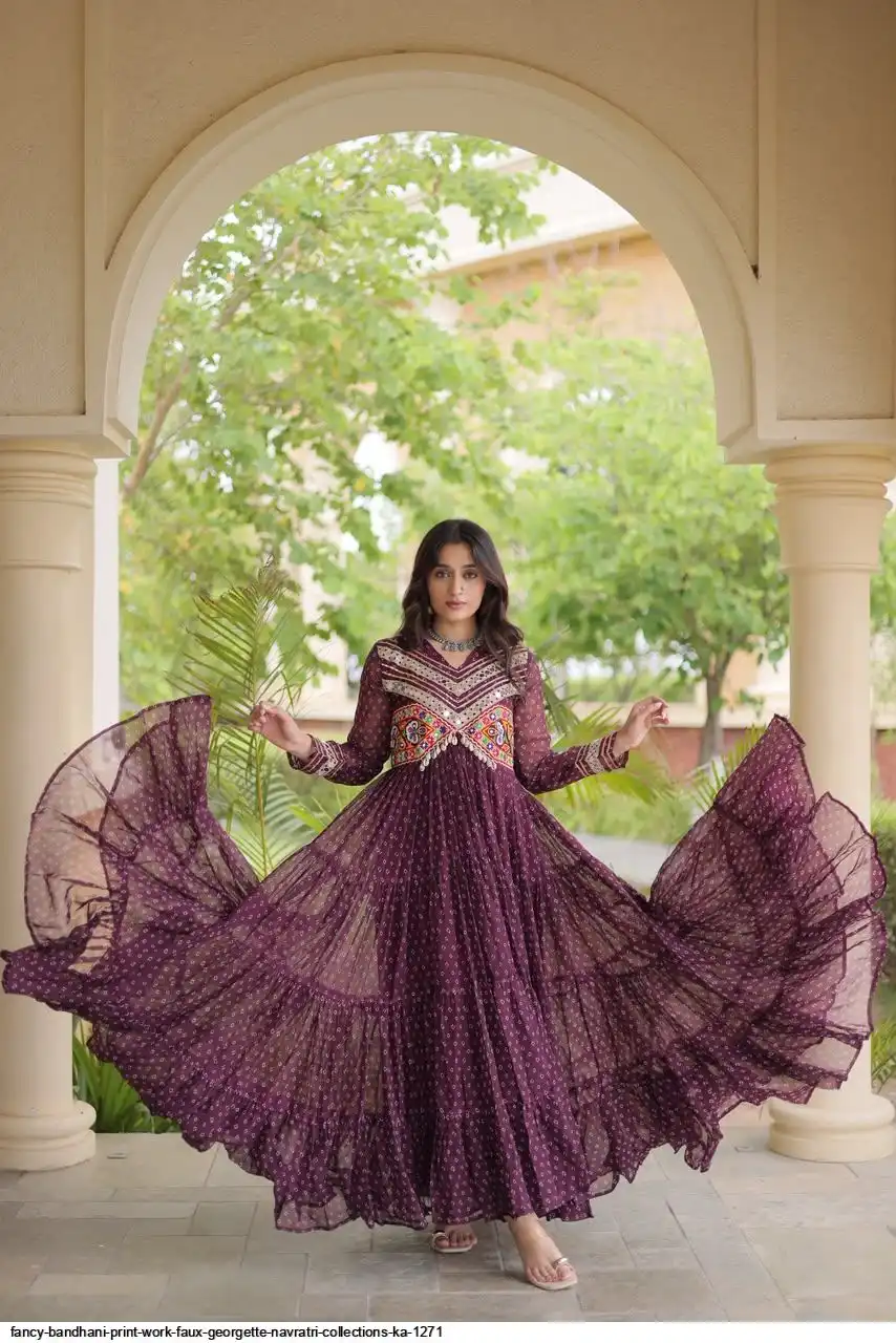 FANCY BANDHANI PRINT WORK FAUX GEORGETTE NAVRATRI COLLECTIONS KA 1271 A