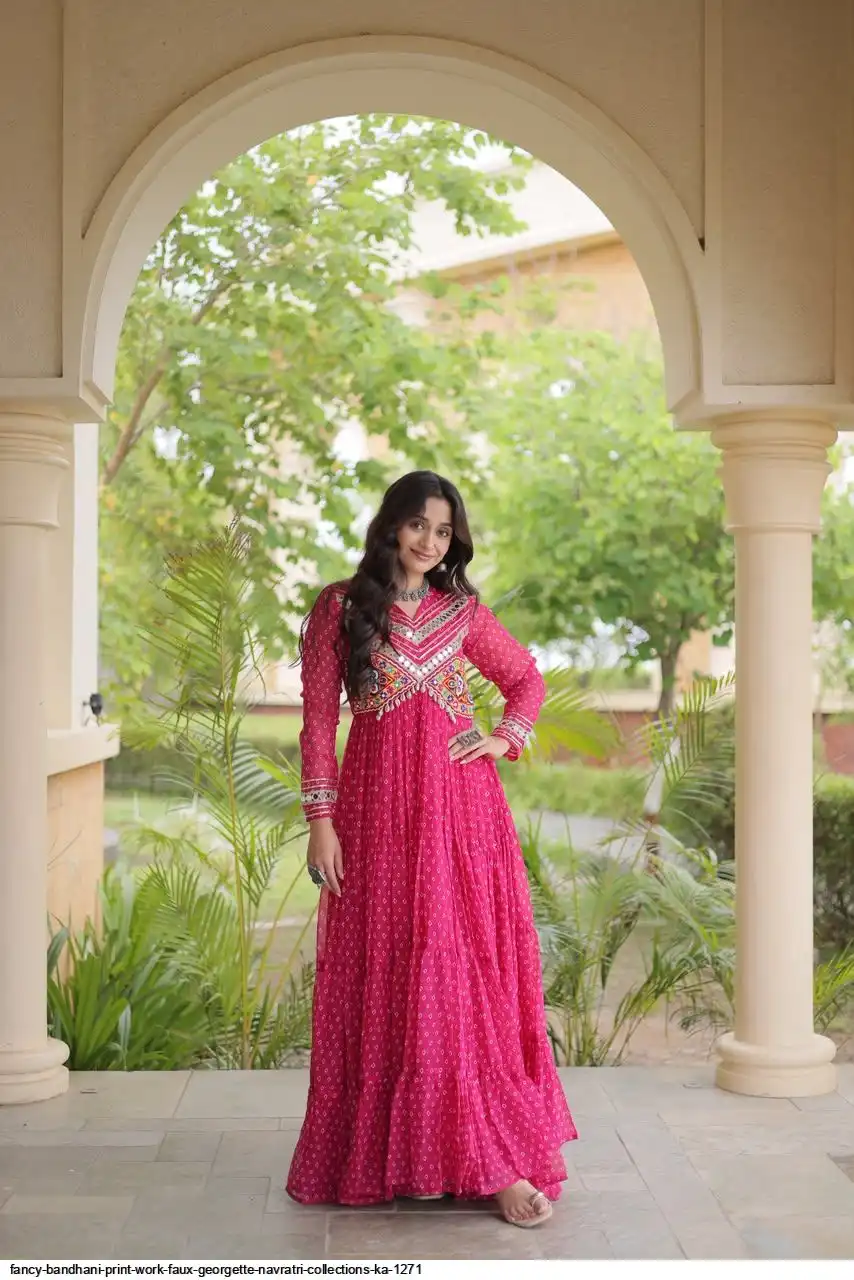 FANCY BANDHANI PRINT WORK FAUX GEORGETTE NAVRATRI COLLECTIONS KA 1271 B