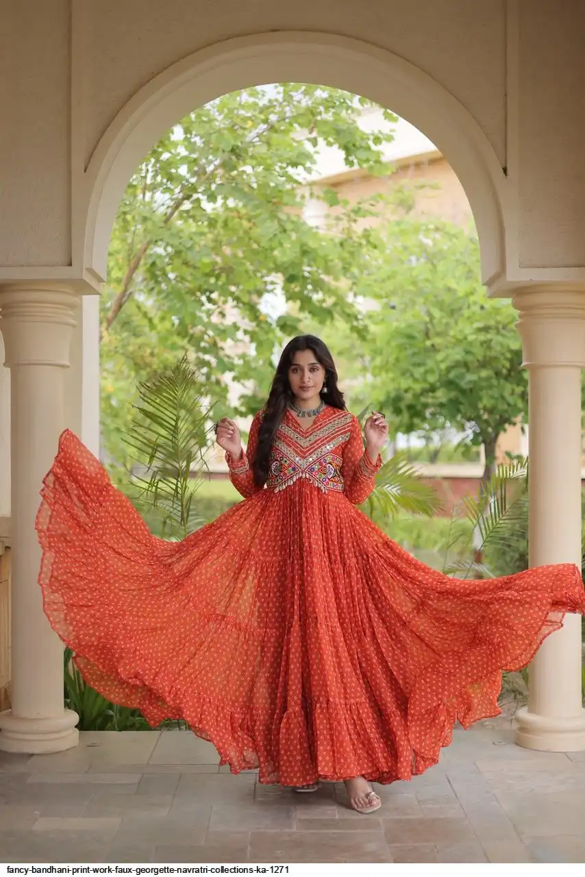 FANCY BANDHANI PRINT WORK FAUX GEORGETTE NAVRATRI COLLECTIONS KA 1271 C