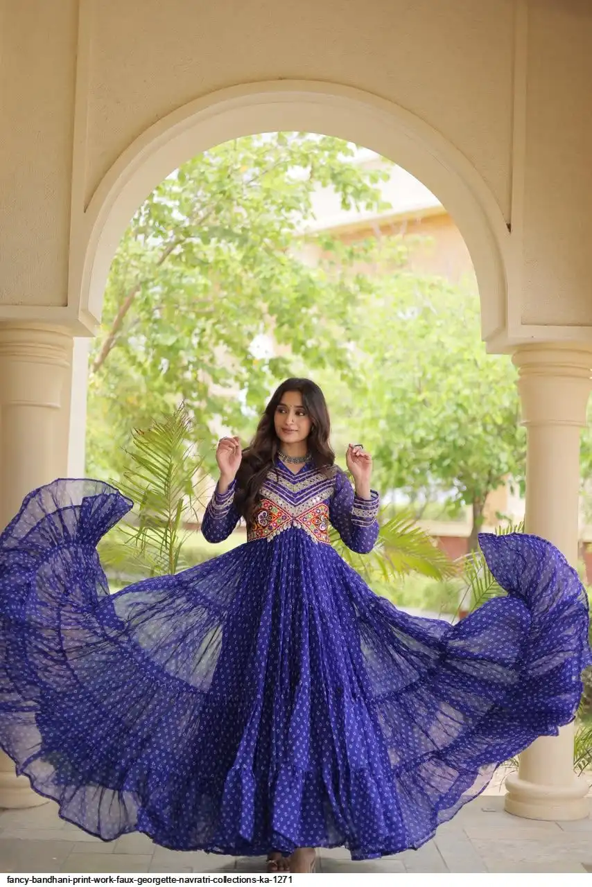FANCY BANDHANI PRINT WORK FAUX GEORGETTE NAVRATRI COLLECTIONS KA 1271 D