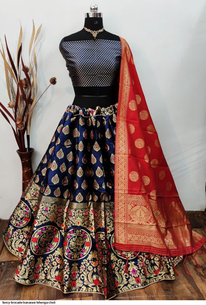 Black and red embroidered brocade lehenga set (FB-09, CRN-01) – Anju Modi