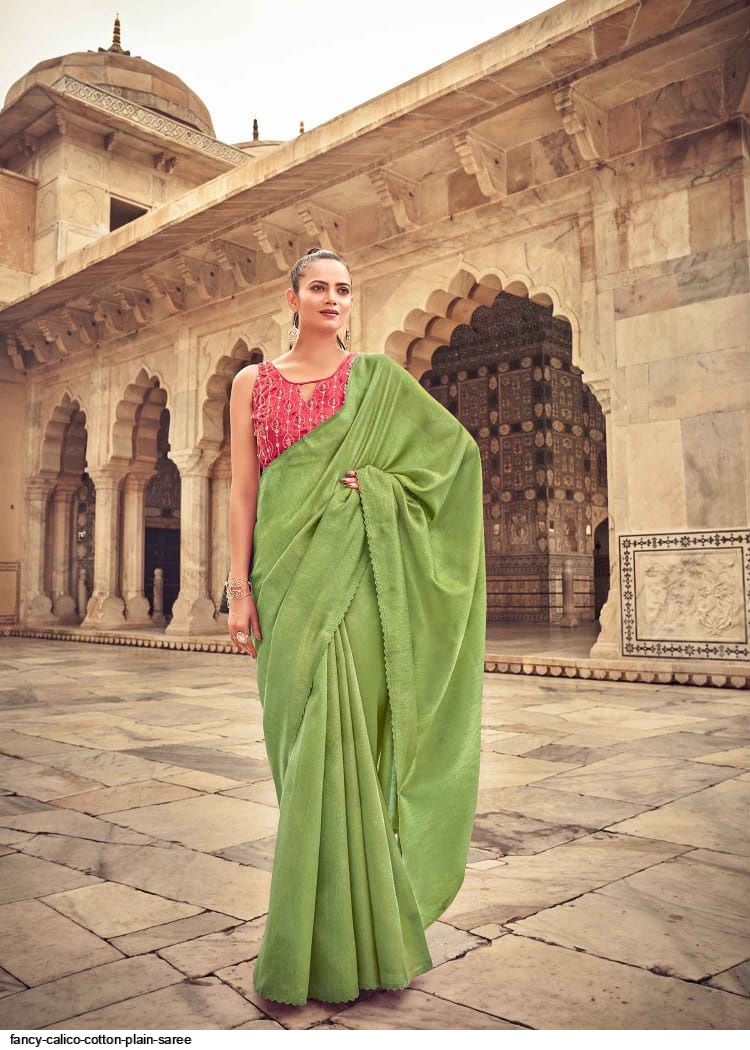 Maabeti Pista Green Zari Work Organza Plain Saree – maabetii