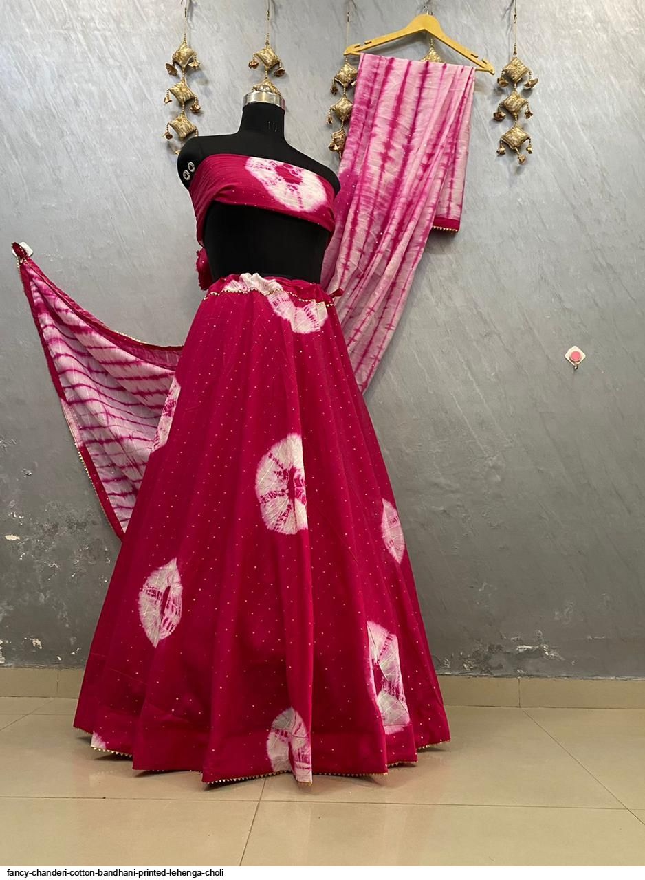 Harsingaar Blue & Pink Printed Chanderi Lehenga Set – Old Marigold