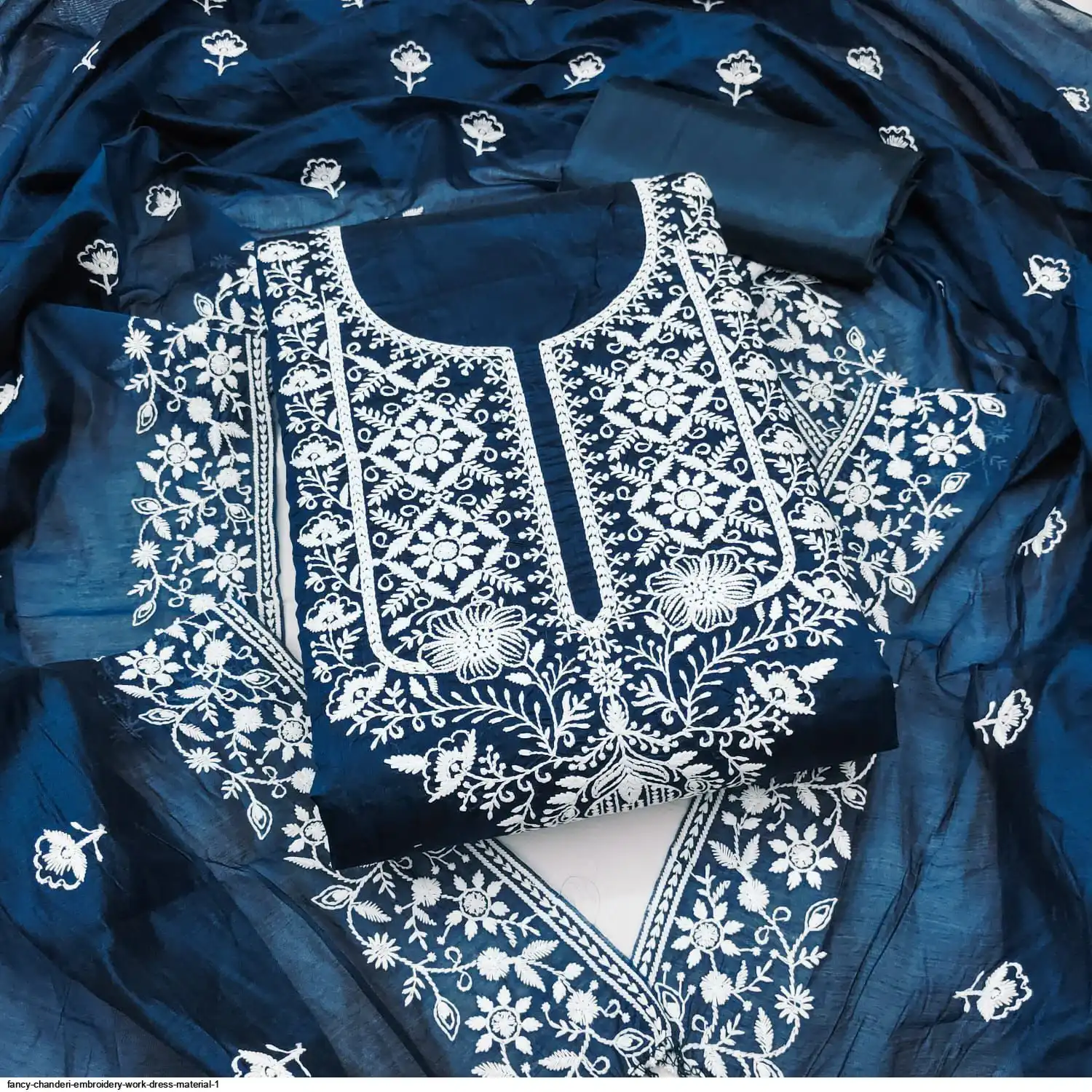 FANCY CHANDERI EMBROIDERY WORK DRESS MATERIAL 1