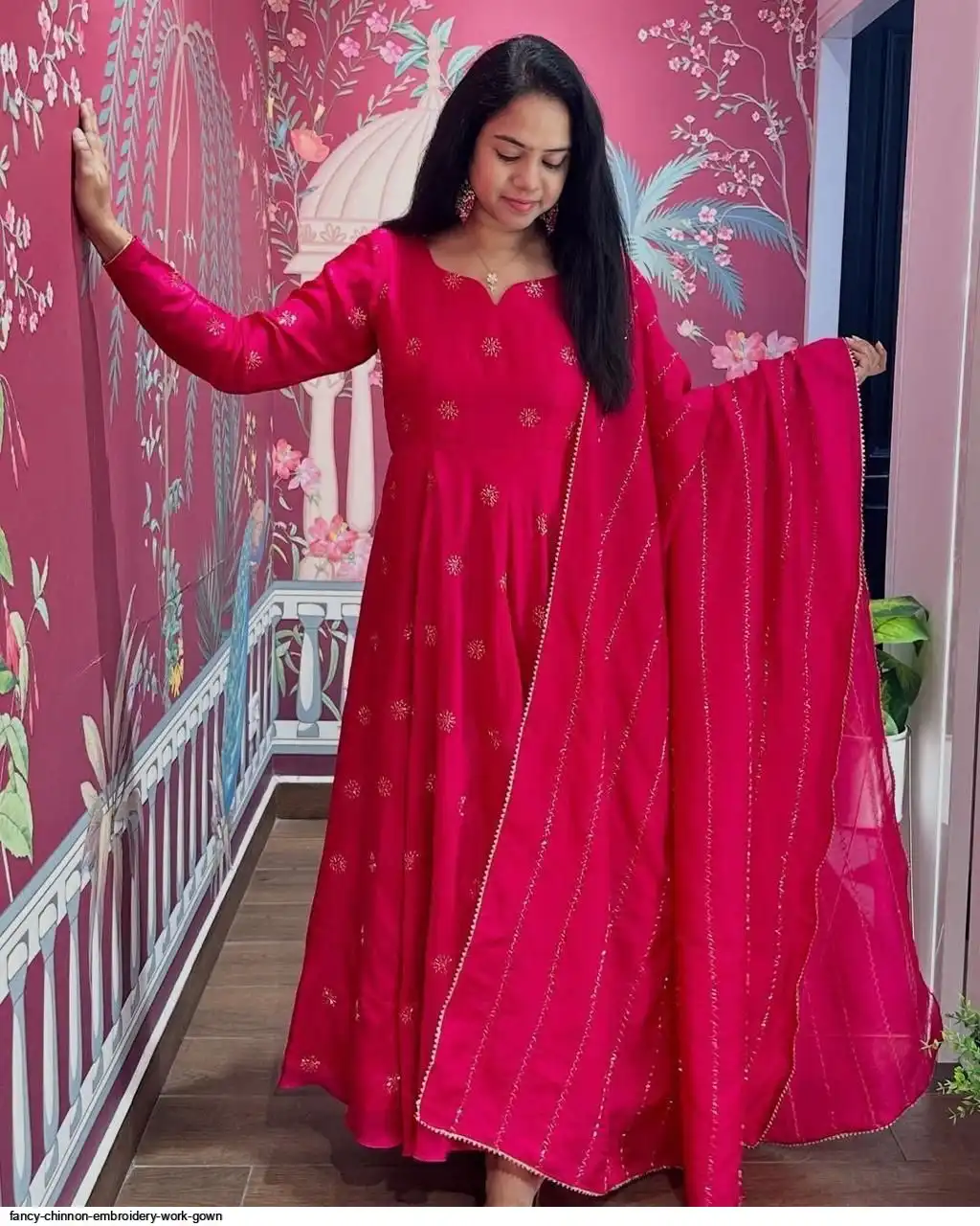 FANCY CHINNON EMBROIDERY WORK GOWN E