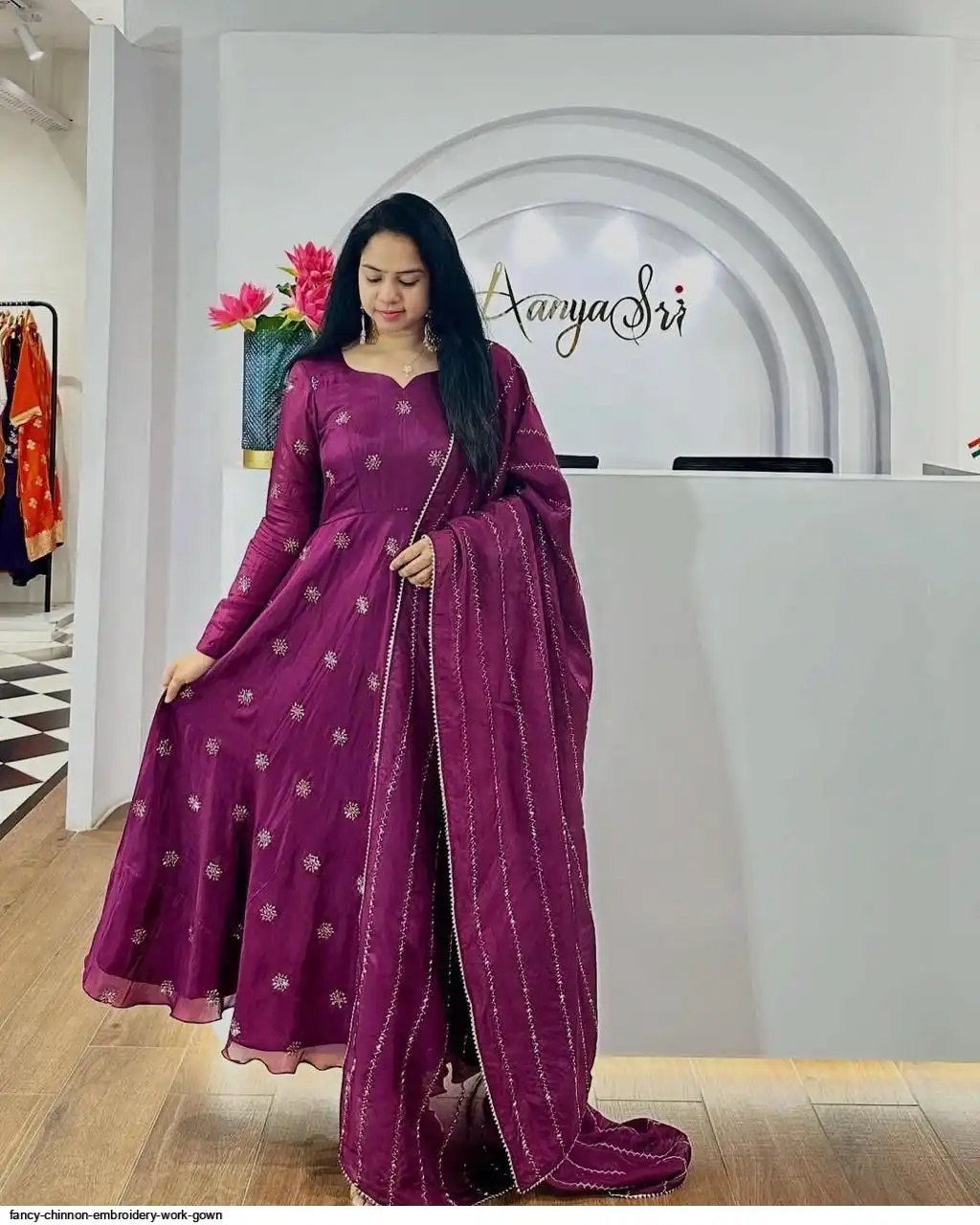 FANCY CHINNON EMBROIDERY WORK GOWN F
