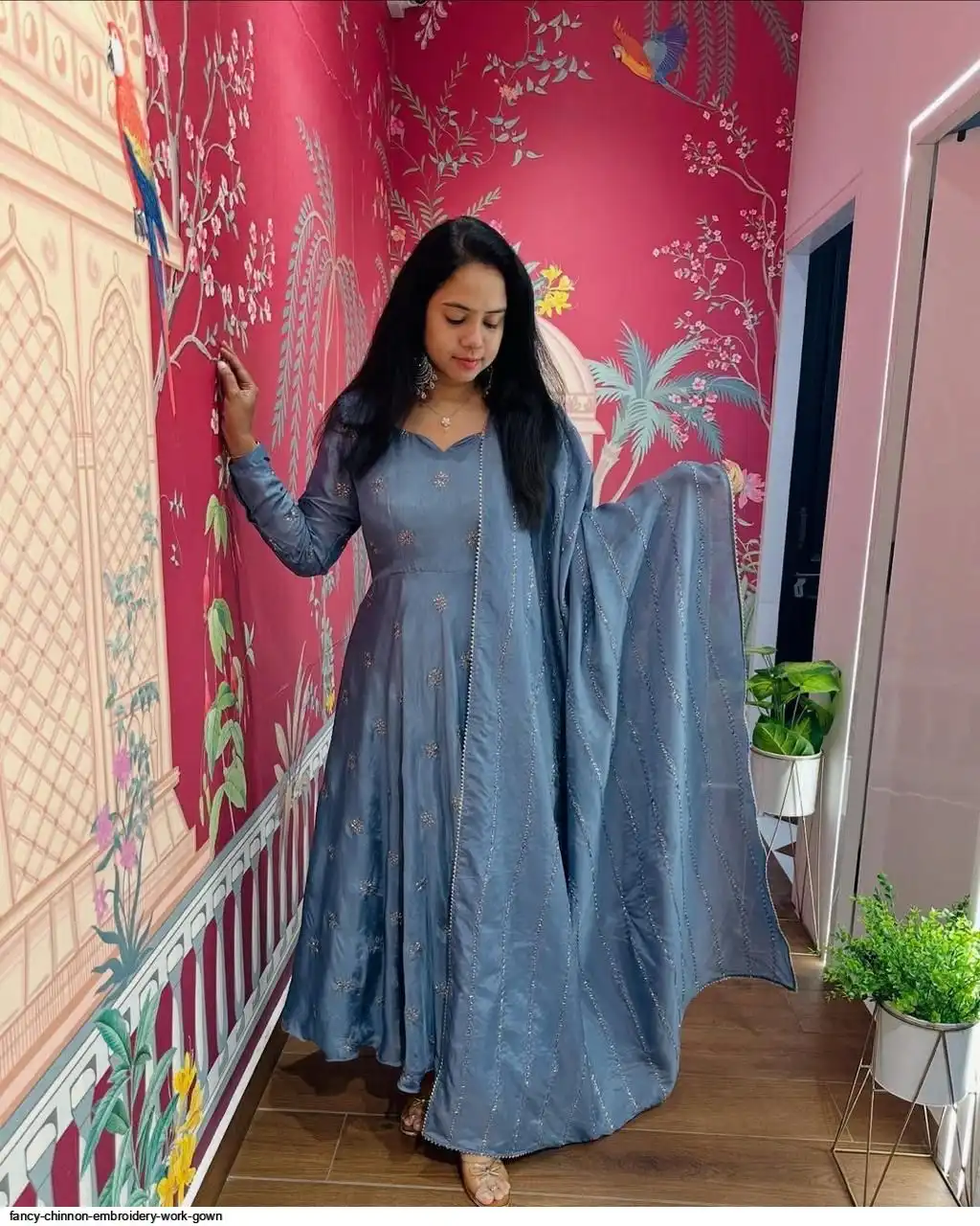 FANCY CHINNON EMBROIDERY WORK GOWN D