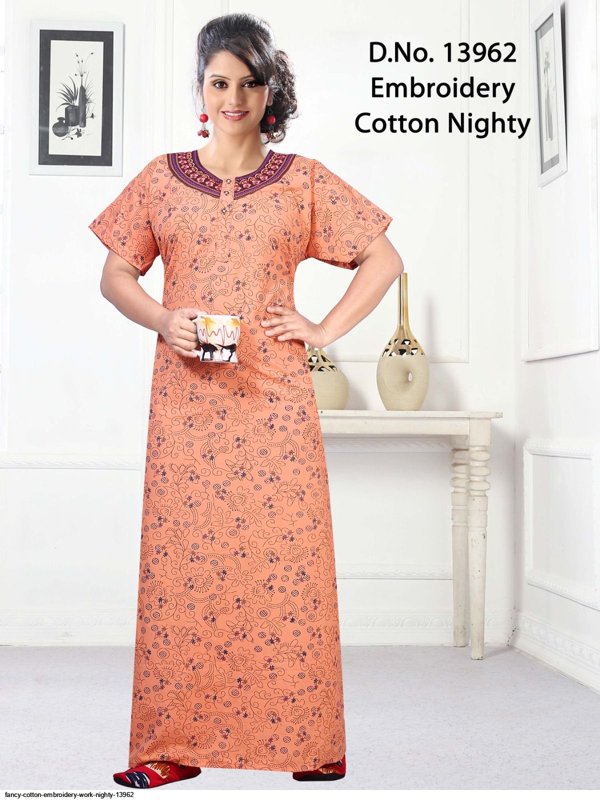 Cotton discount embroidery nighty