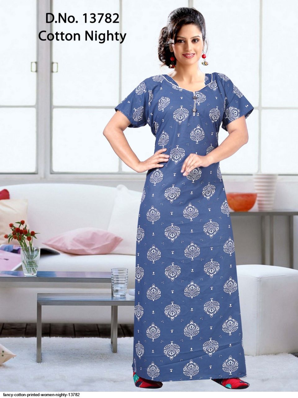 Pattern: Printed Ladies Cotton Nighty, Blue at Rs 1199/piece in Surat