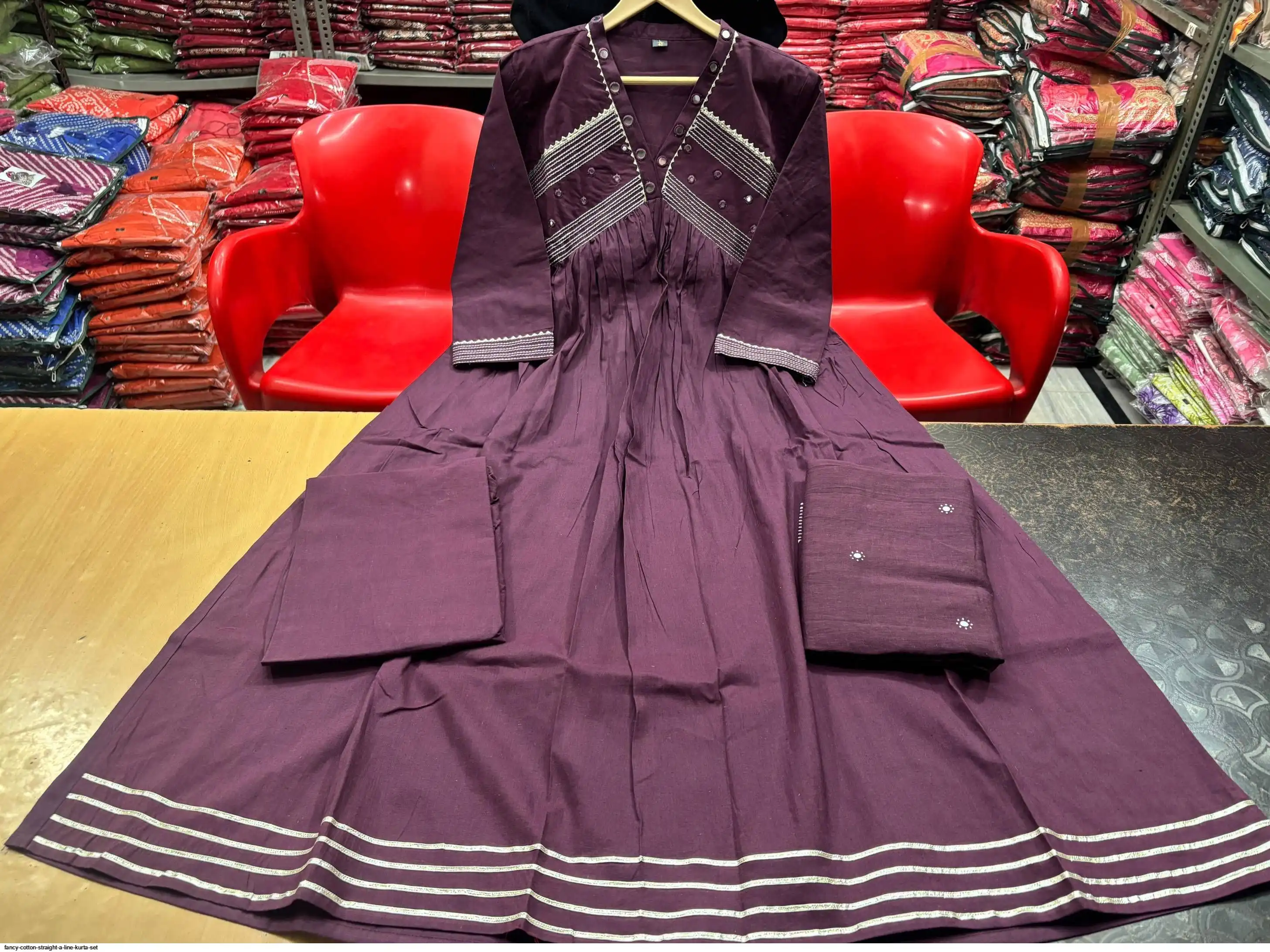 FANCY COTTON STRAIGHT A LINE KURTA SET F