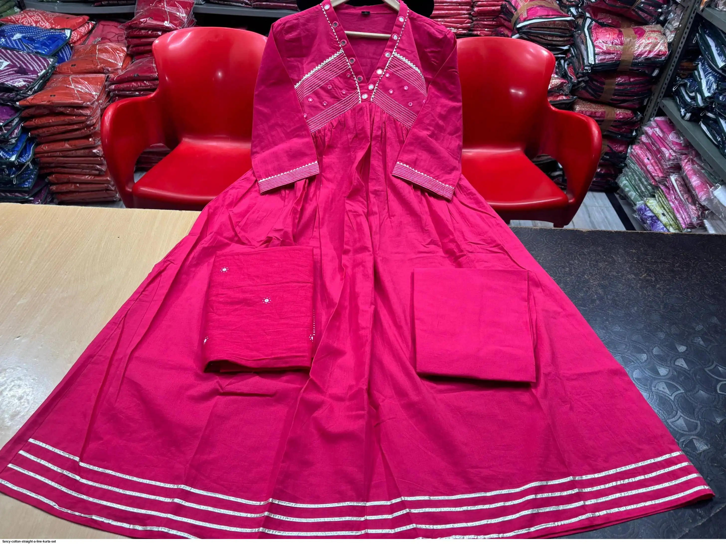 FANCY COTTON STRAIGHT A LINE KURTA SET D