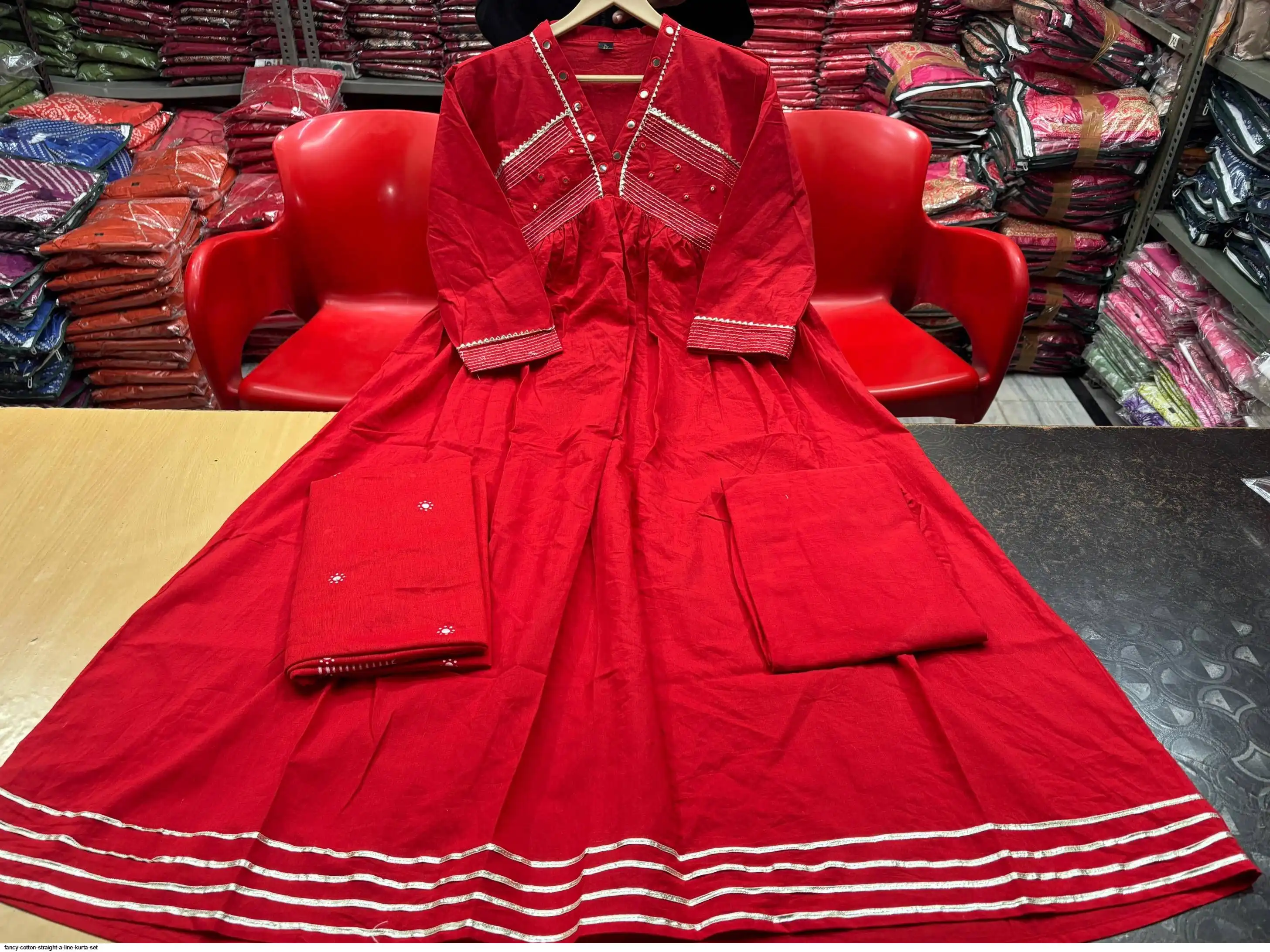 FANCY COTTON STRAIGHT A LINE KURTA SET A