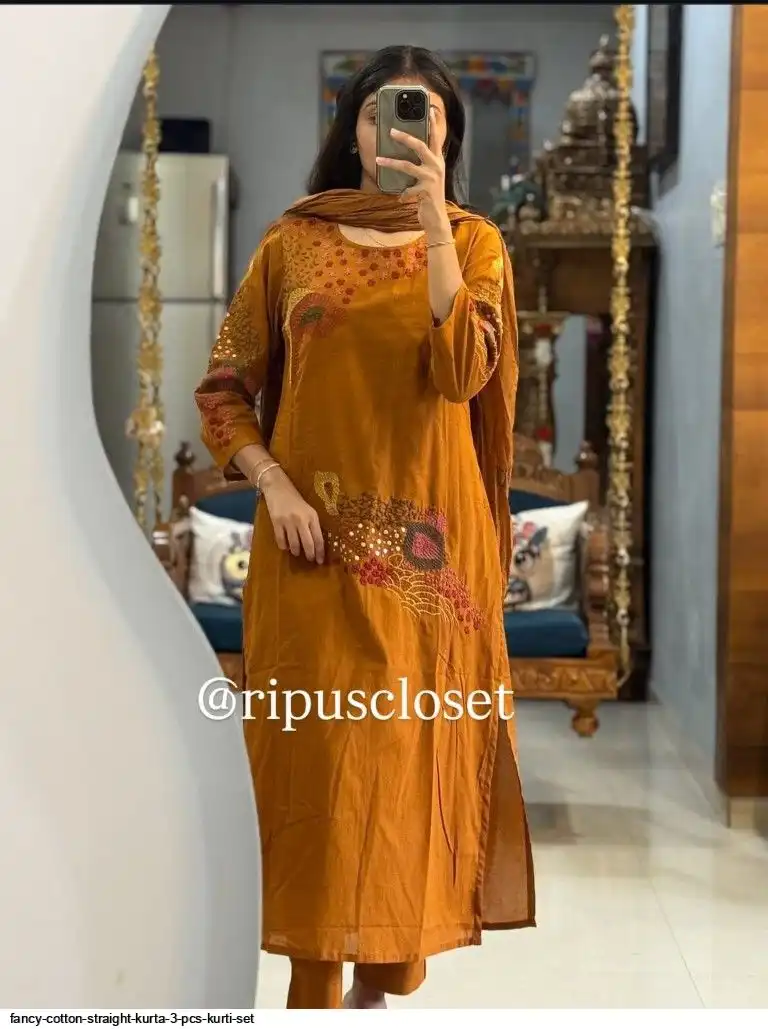 FANCY COTTON STRAIGHT KURTA 3 PCS KURTI SET B