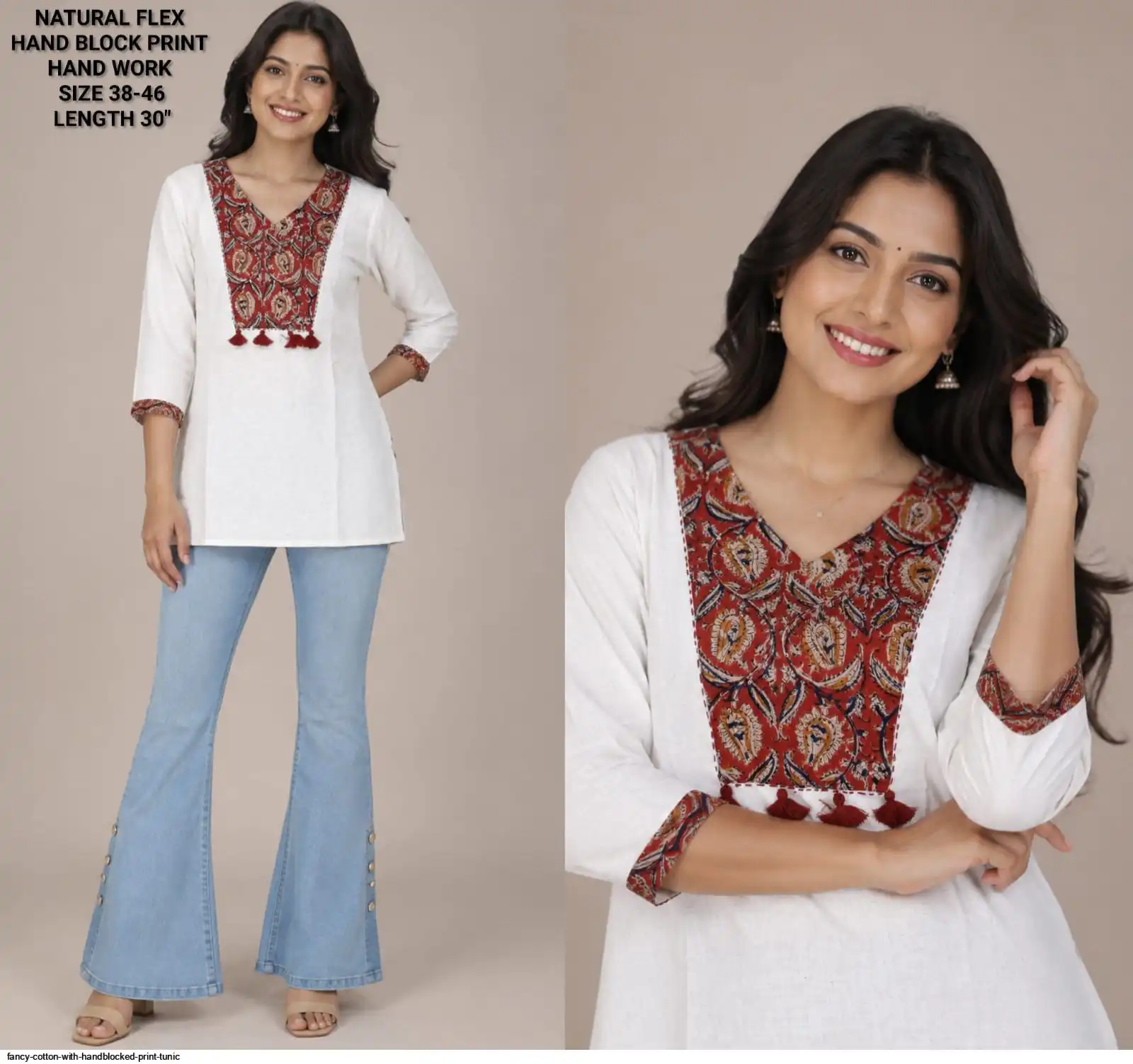 FANCY COTTON WITH HANDBLOCKED PRINT TUNIC B