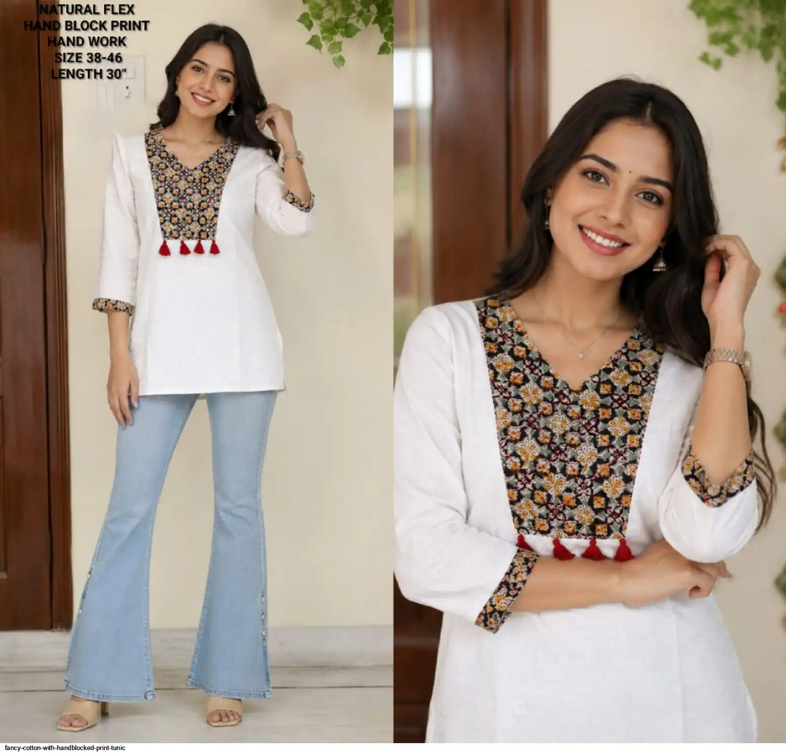 FANCY COTTON WITH HANDBLOCKED PRINT TUNIC C