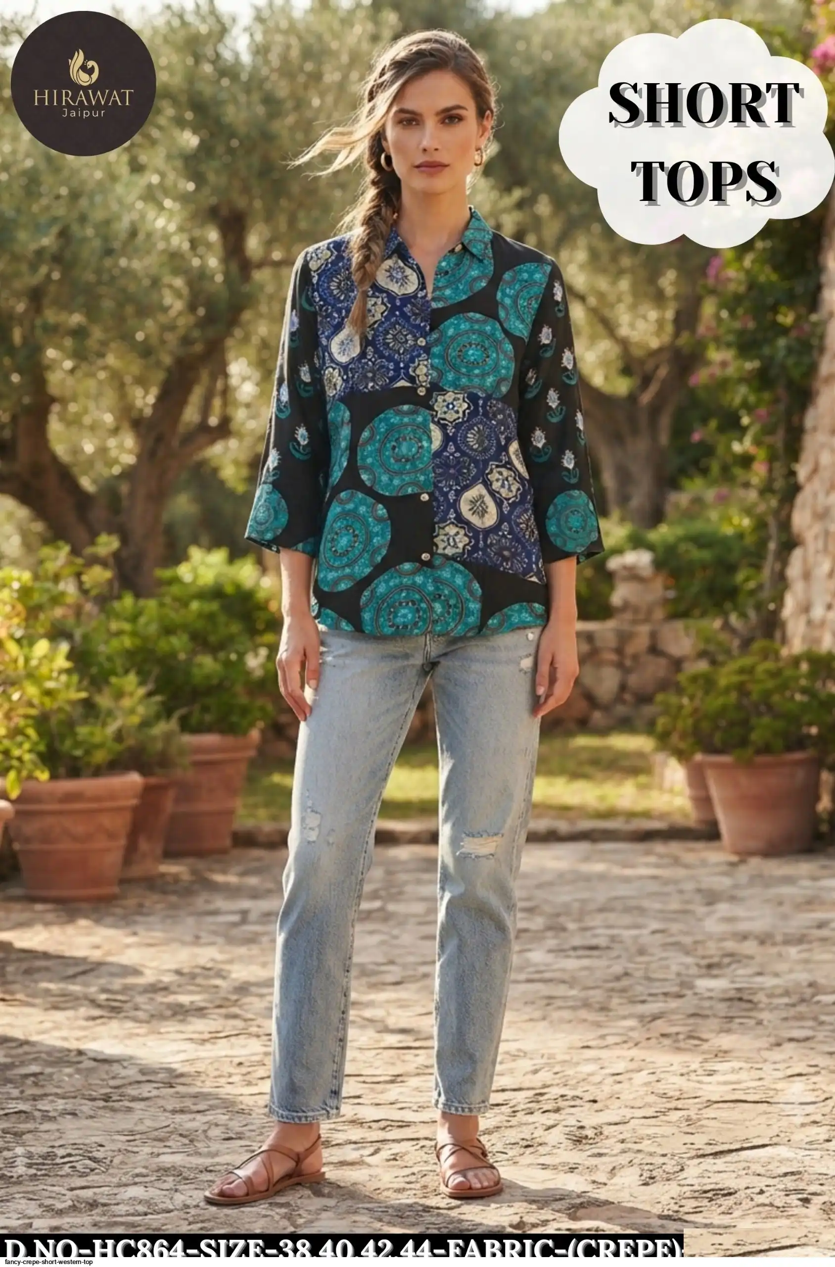 FANCY CREPE SHORT WESTERN TOP HC864