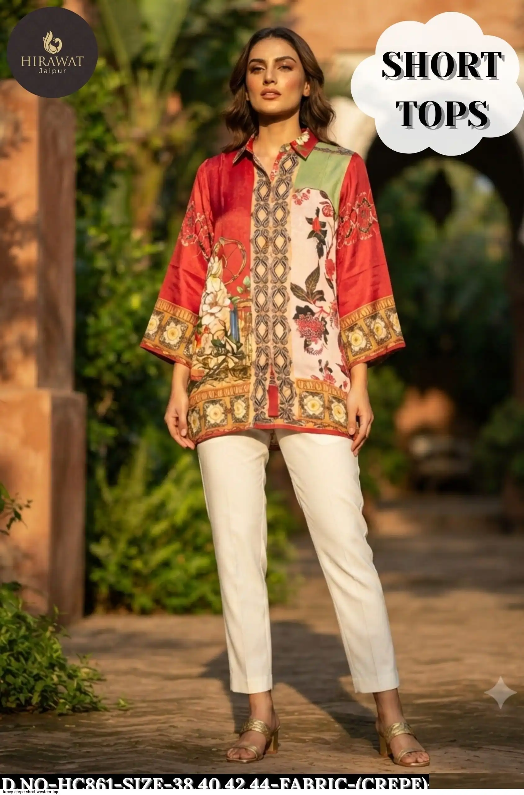 FANCY CREPE SHORT WESTERN TOP HC861