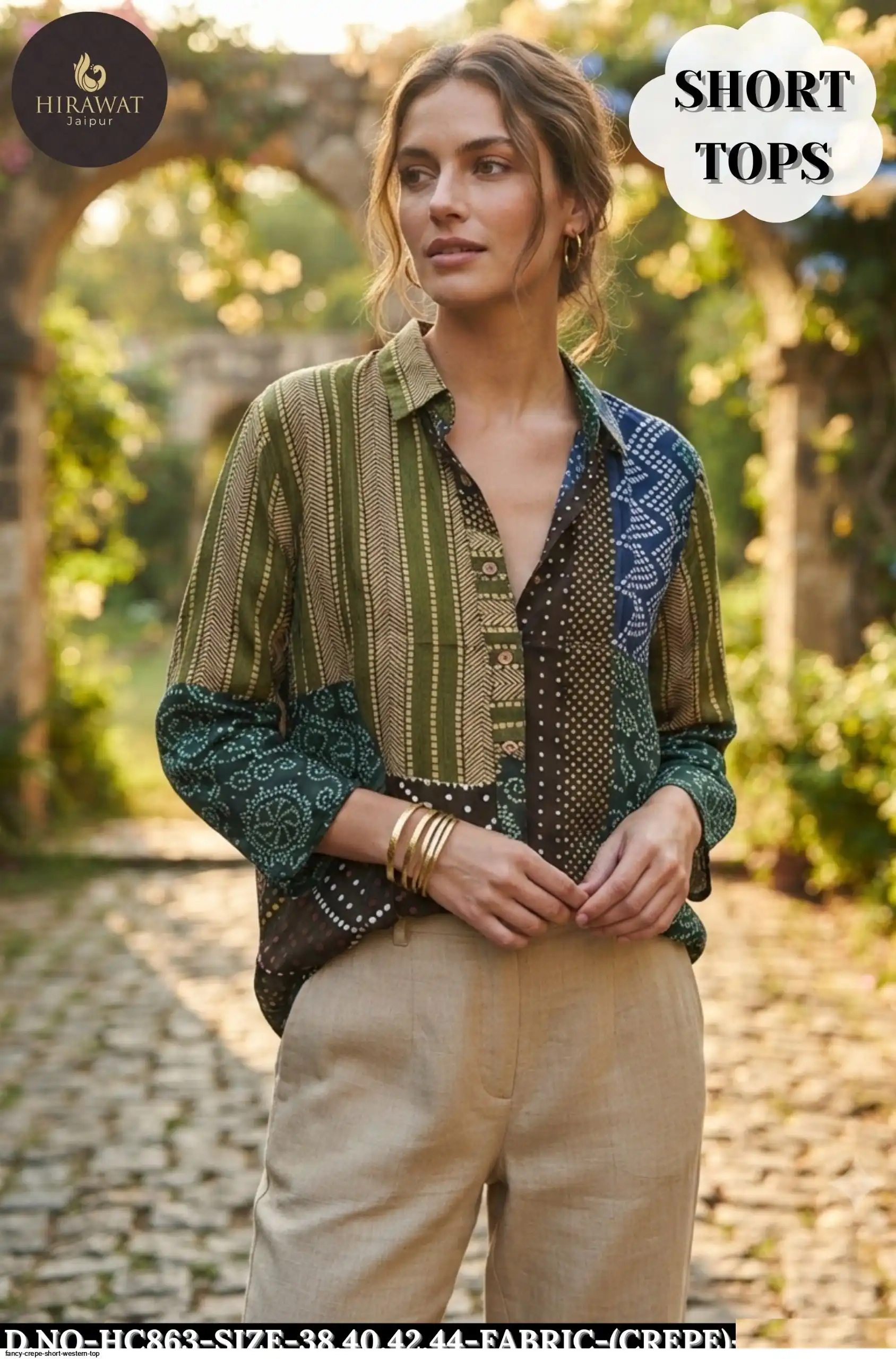 FANCY CREPE SHORT WESTERN TOP HC863