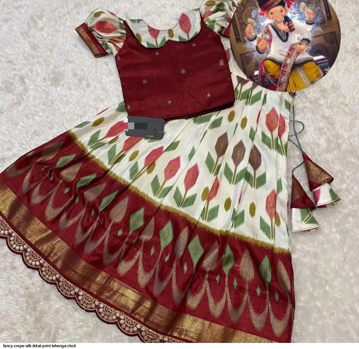 FANCY CREPE SILK IKKAT PRINT LEHENGA CHOLI A