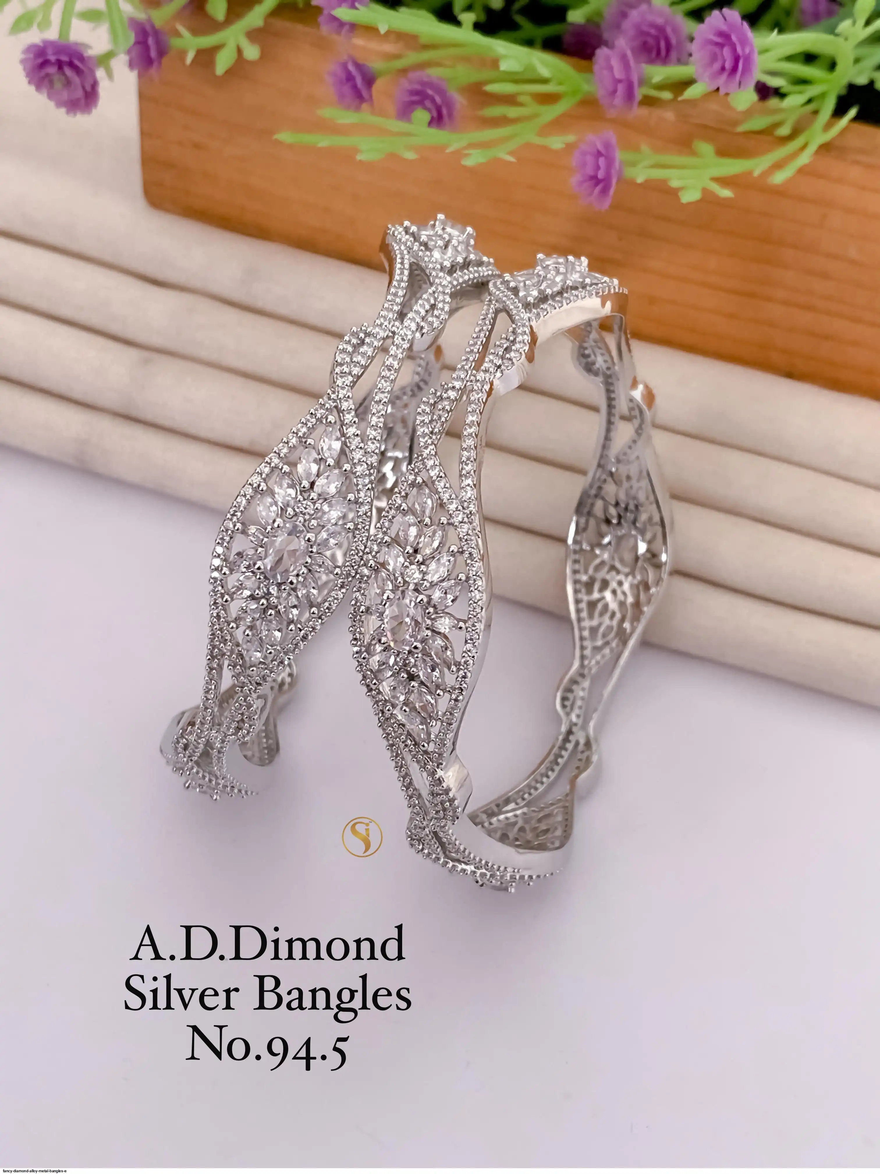 FANCY DIAMOND ALLOY METAL BANGLES E