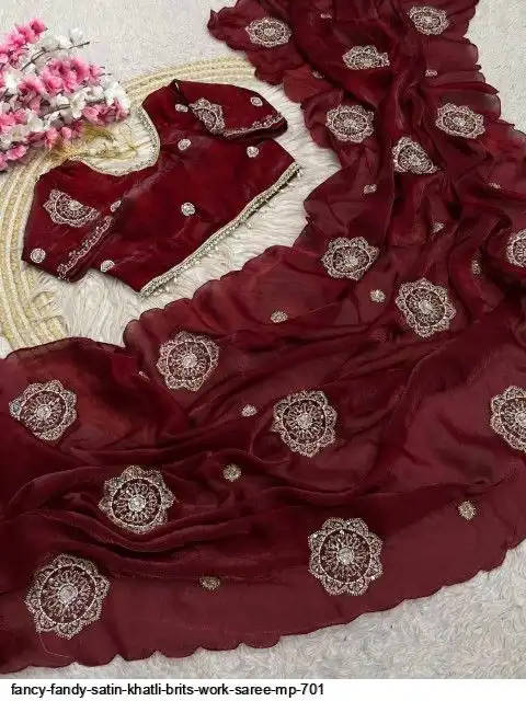 FANCY FANDY SATIN KHATLI BRITS WORK SAREE MP 701 F
