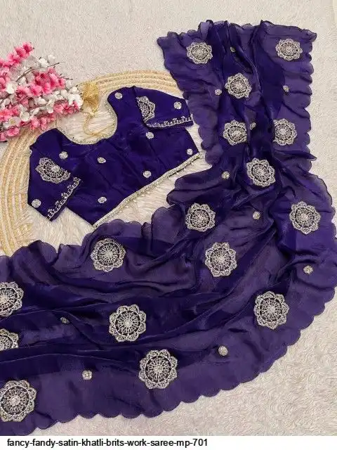FANCY FANDY SATIN KHATLI BRITS WORK SAREE MP 701 A