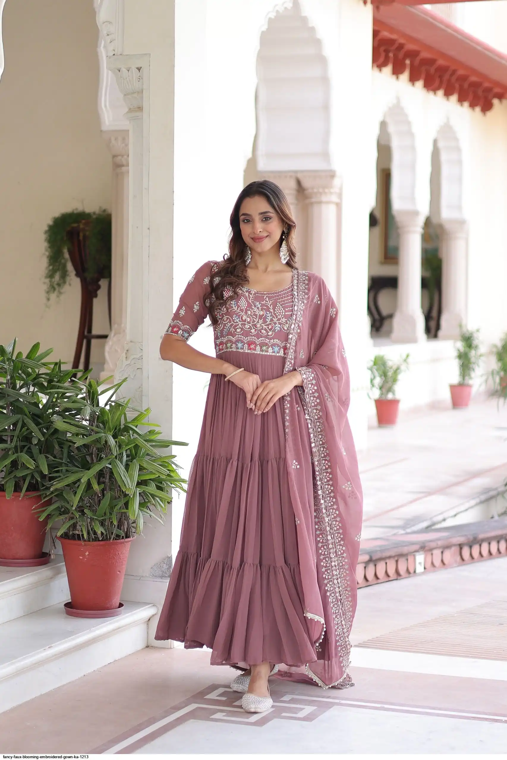 FANCY FAUX BLOOMING EMBROIDERED GOWN KA 1213 A
