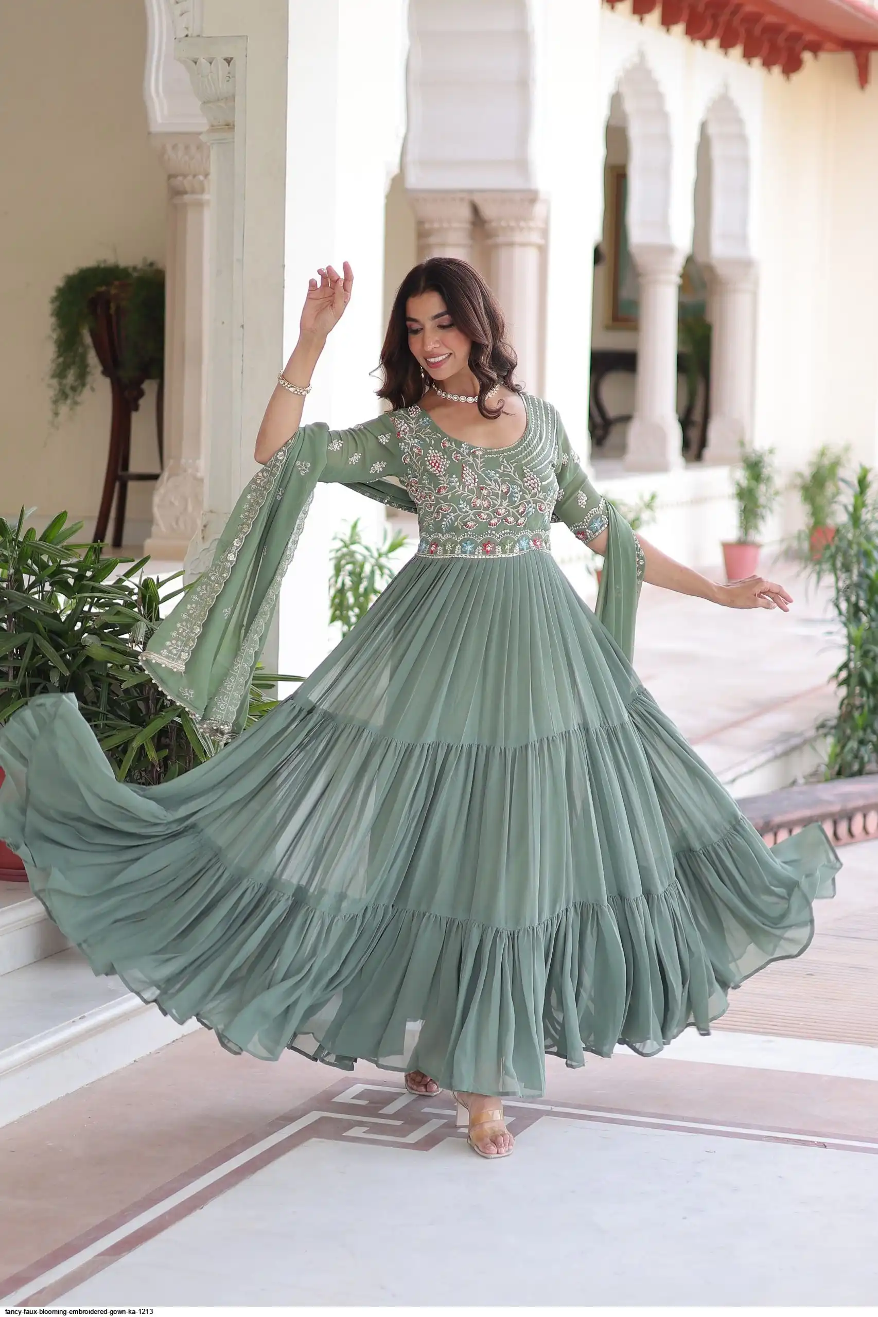 FANCY FAUX BLOOMING EMBROIDERED GOWN KA 1213 B