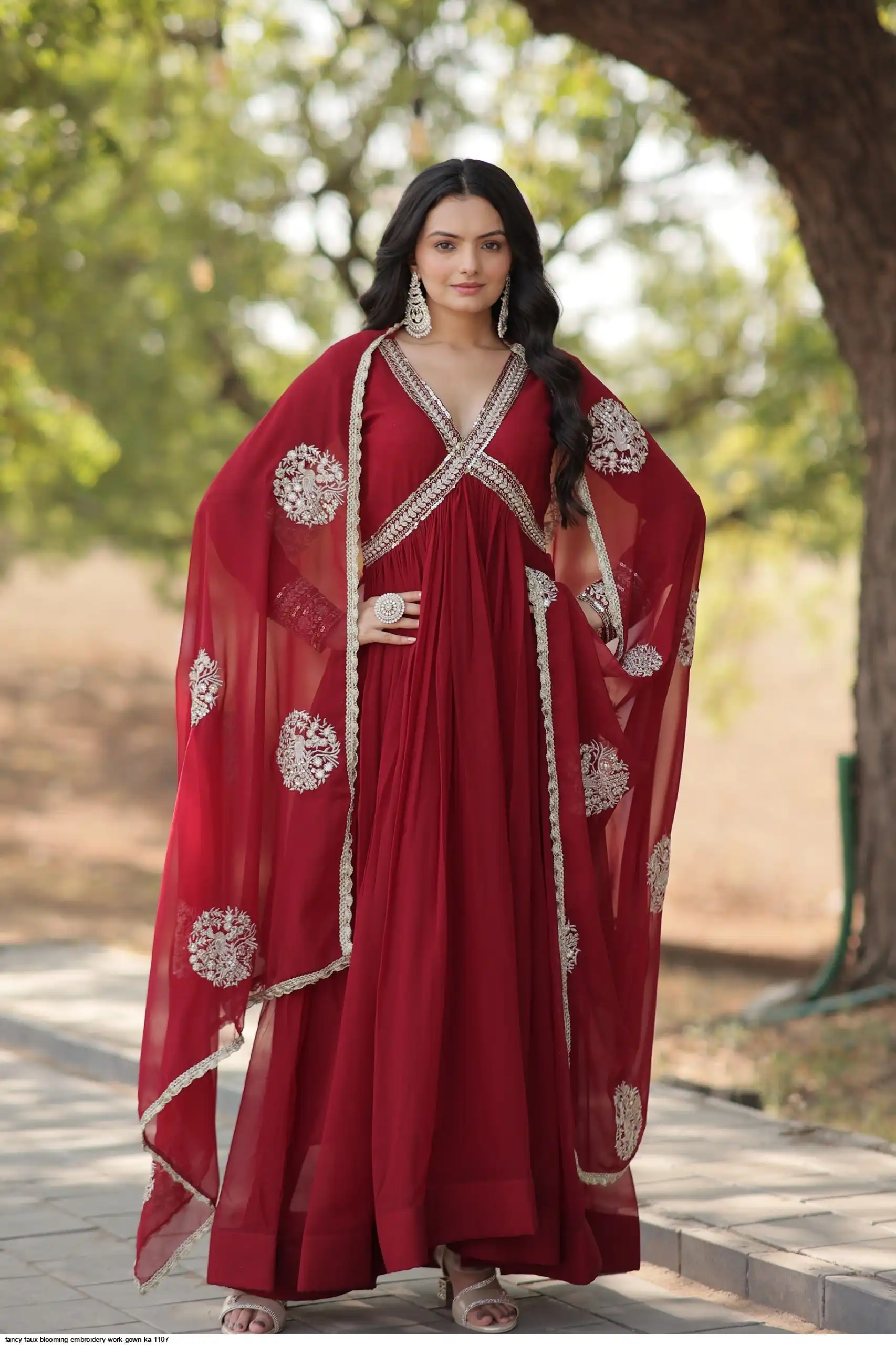 FANCY FAUX BLOOMING EMBROIDERY WORK GOWN KA 1107 B