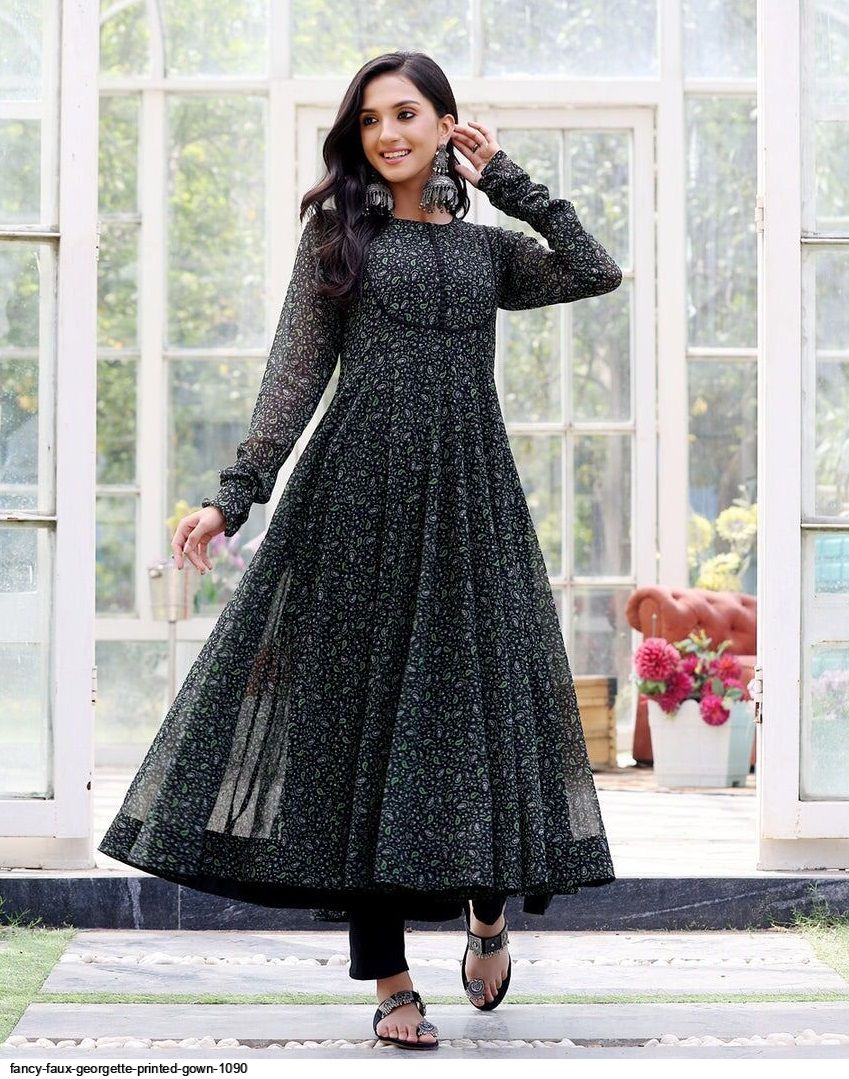 Digital Print Georgette Full Length Gown With Cotton Inner – Desimode