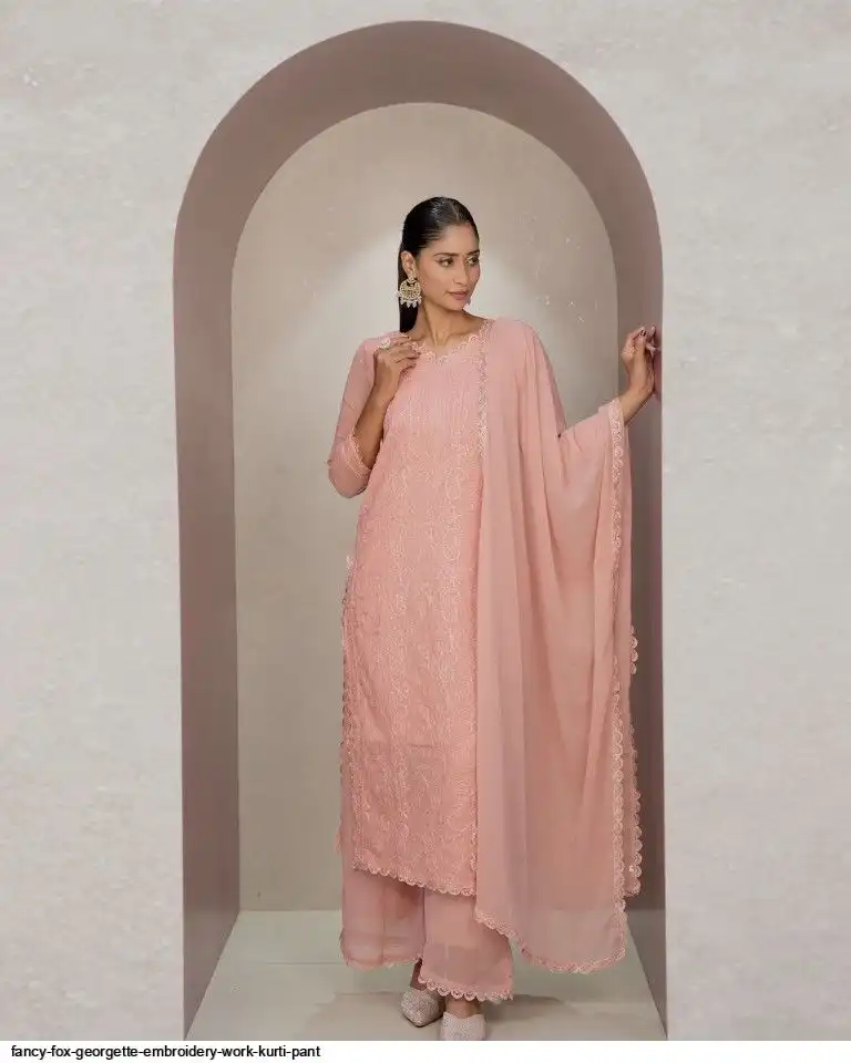 FANCY FOX GEORGETTE EMBROIDERY WORK KURTI PANT F