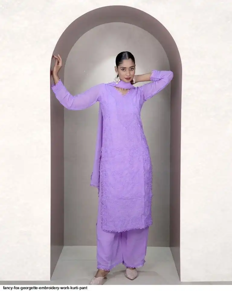 FANCY FOX GEORGETTE EMBROIDERY WORK KURTI PANT G