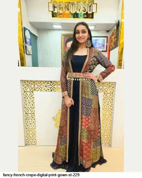 FANCY FRENCH CREPE DIGITAL PRINT GOWN ST 229 B
