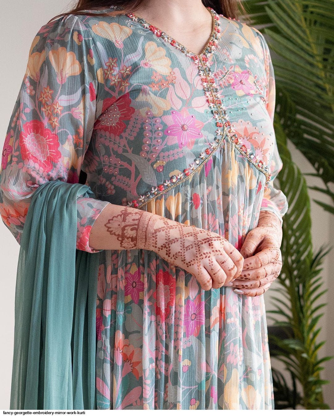 FANCY GEORGETTE EMBROIDERY MIRROR WORK KURTI