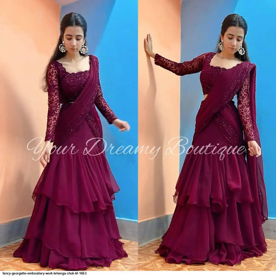 FANCY GEORGETTE EMBROIDERY WORK LEHENGA CHOLI KF 1663 C