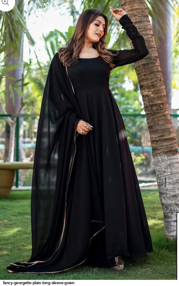 FANCY GEORGETTE PLAIN LONG SLEEVE GOWN