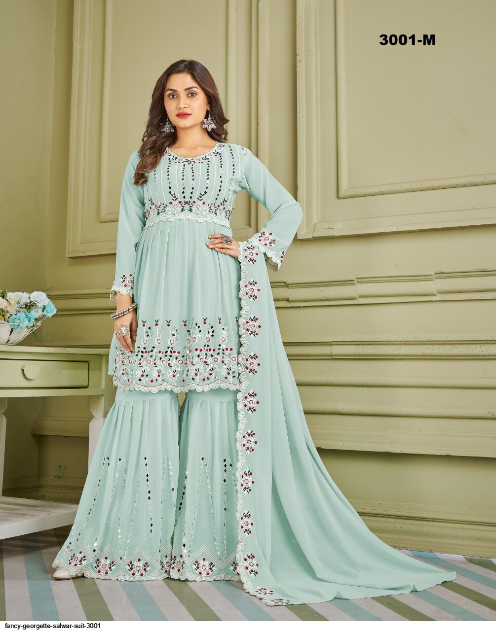 Party Wear Sky Blue Plazo Suit FANCY GEORGETTE SALWAR