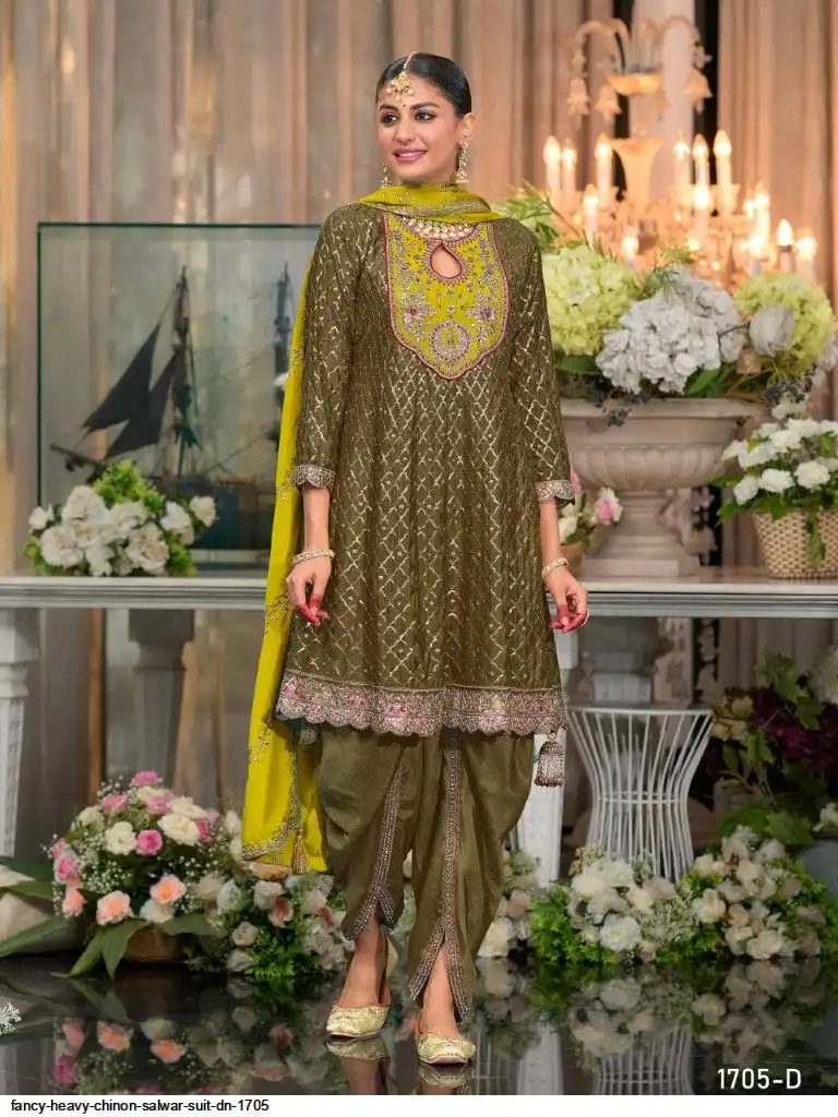 FANCY HEAVY CHINON SALWAR SUIT DN 1705 B