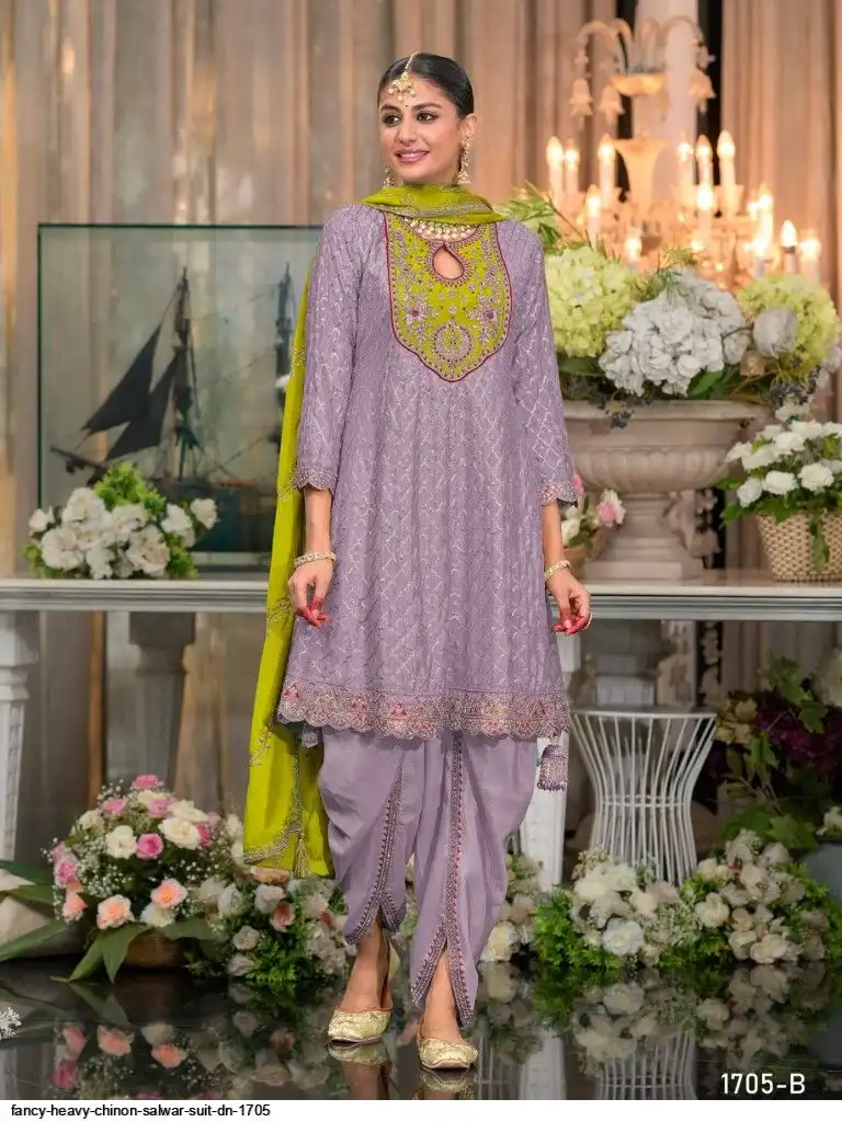 FANCY HEAVY CHINON SALWAR SUIT DN 1705 D