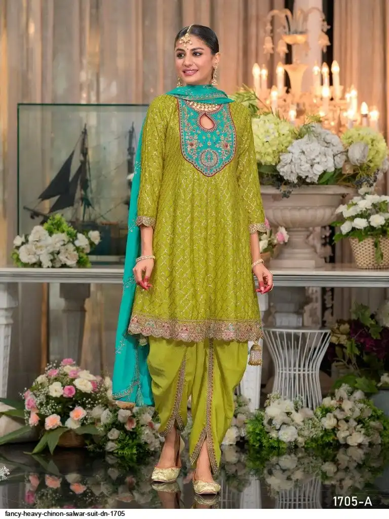FANCY HEAVY CHINON SALWAR SUIT DN 1705 A