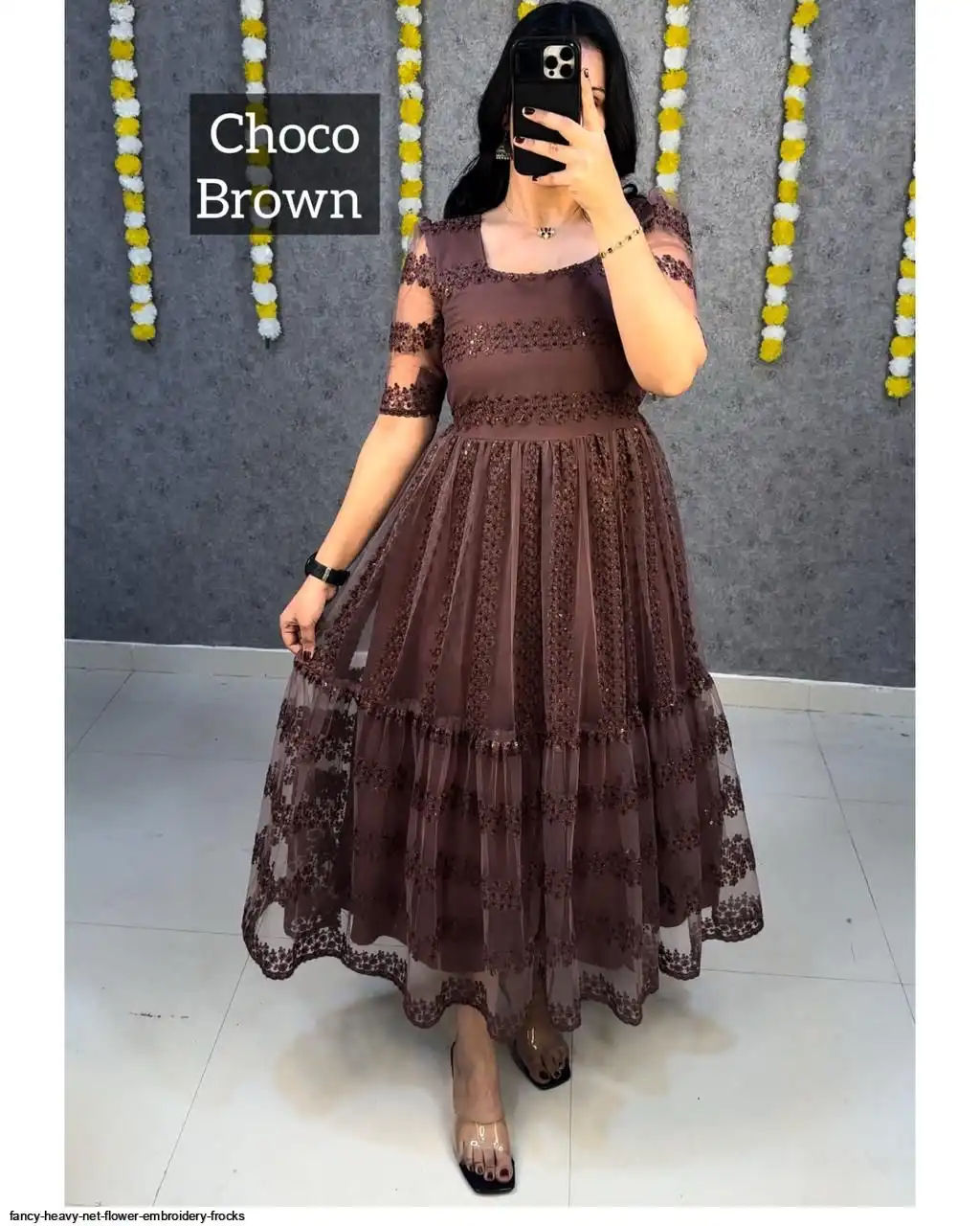 FANCY HEAVY NET FLOWER EMBROIDERY FROCKS D