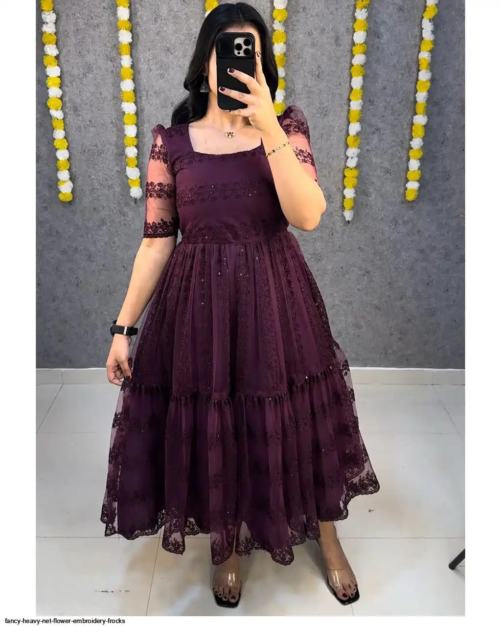 FANCY HEAVY NET FLOWER EMBROIDERY FROCKS C