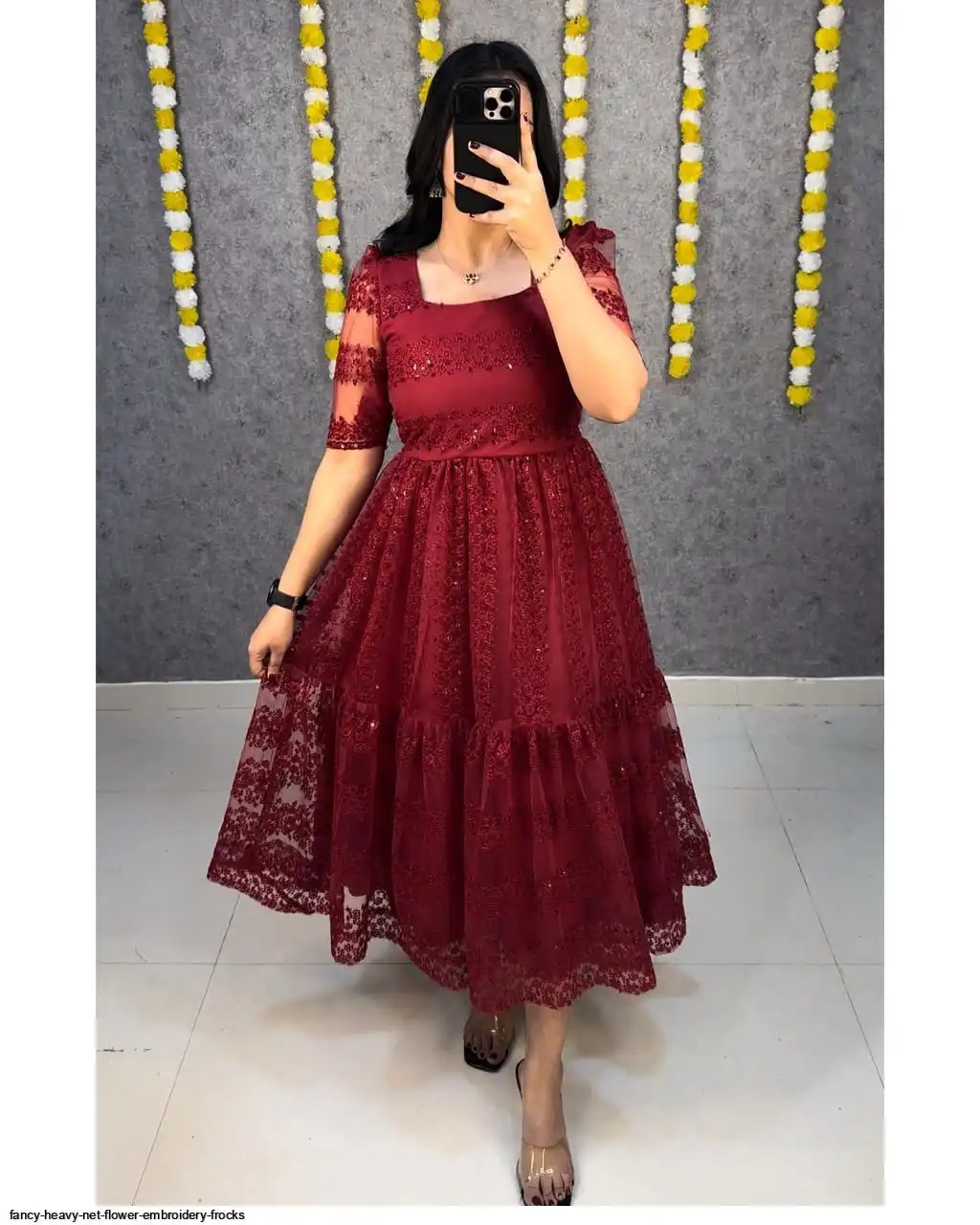 FANCY HEAVY NET FLOWER EMBROIDERY FROCKS A