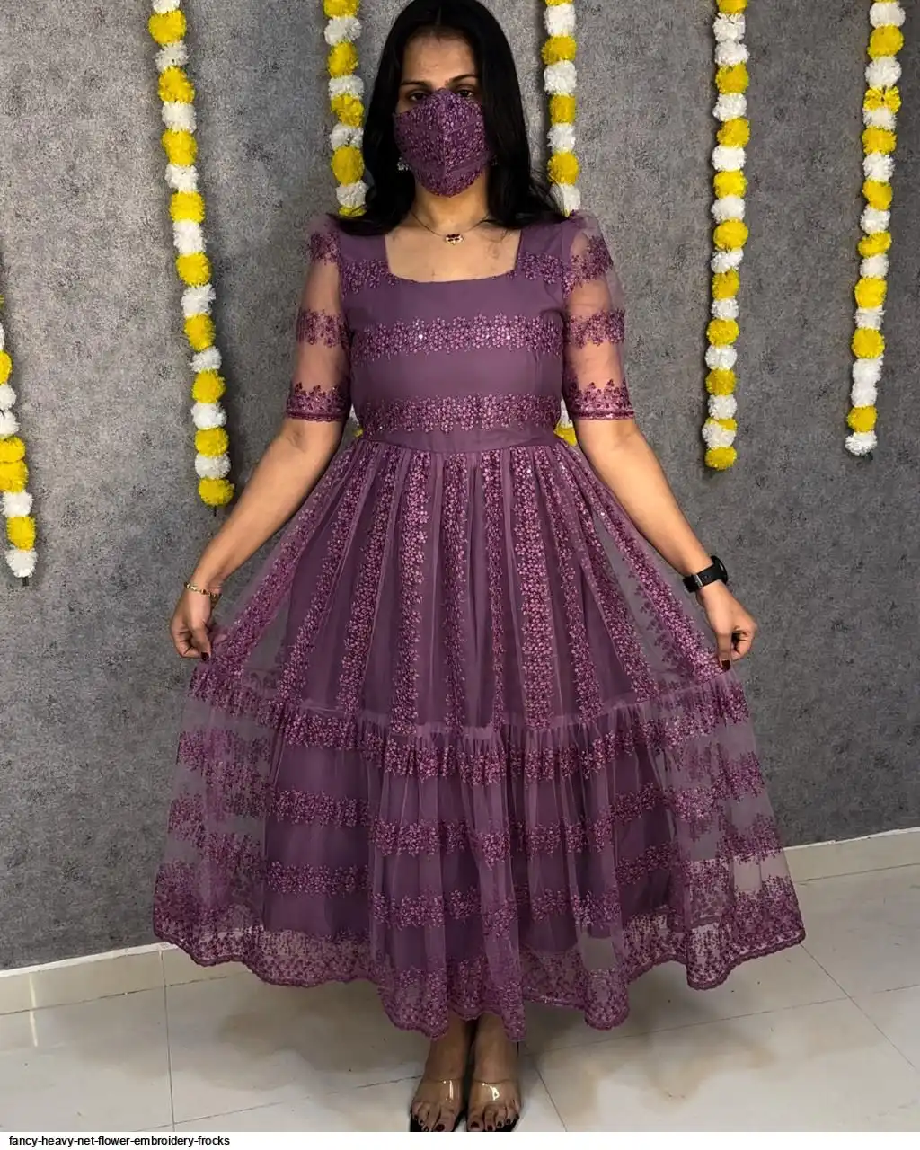 FANCY HEAVY NET FLOWER EMBROIDERY FROCKS B