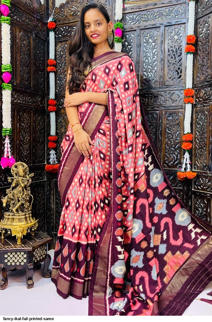 Buy Online | Printed Blue Ikat Design Saree | Qadri Weaves