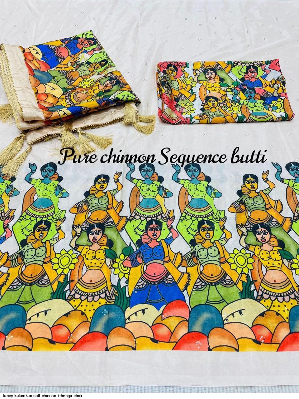 FANCY KALAMKARI SOFT CHINNON LEHENGA CHOLI A
